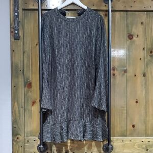 Eclair Elegant Long Sleeve Black and White Dress